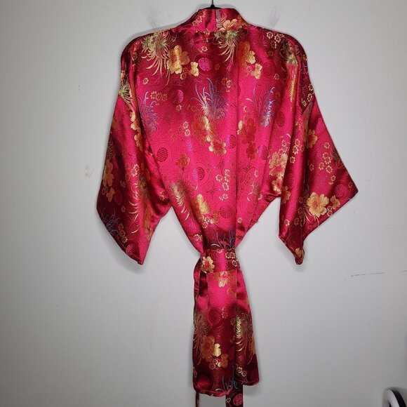 Solz Squirrel Vintage Chinese Satin Kimono One Size Pink Embroidered floral - Picture 13 of 14